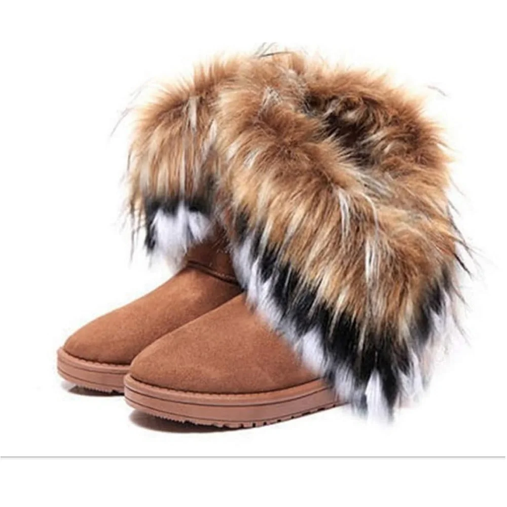 Women's Faux Fur Tassel Winter Snow Boot Suede Flat Ankle Boots Sz 42